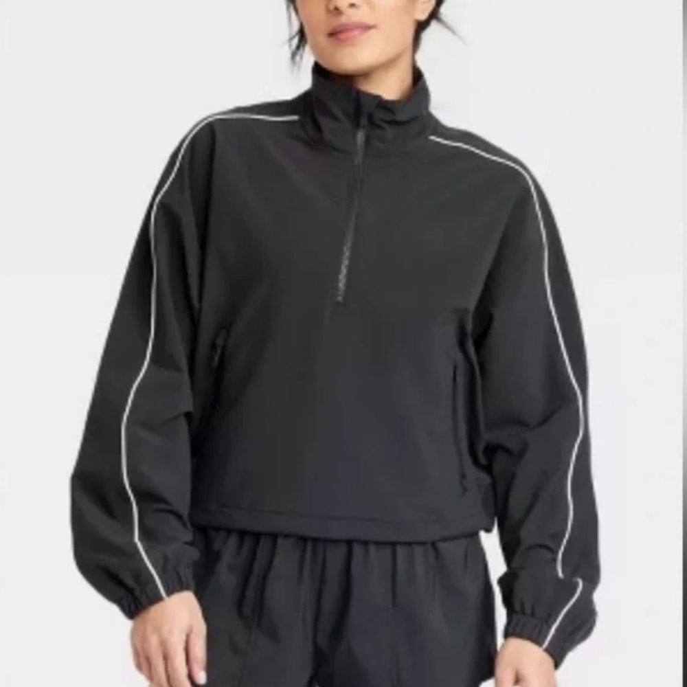 All In Motion Women’s BLACK Half Zip Windbreaker Jacket Pullover Long Sleeve‎ XS